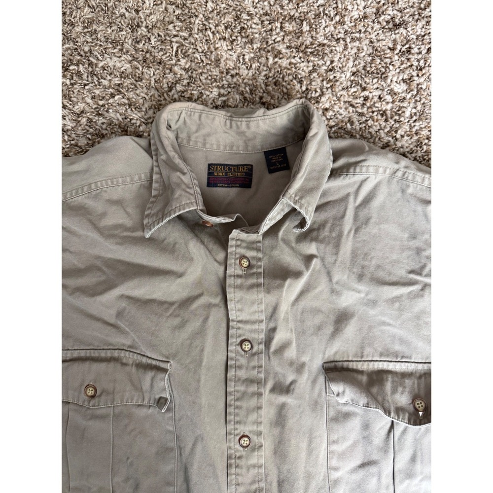 Structure Work Clothes Mens Large Khaki Tan Cotton Long Sleeve Button Down Shirt